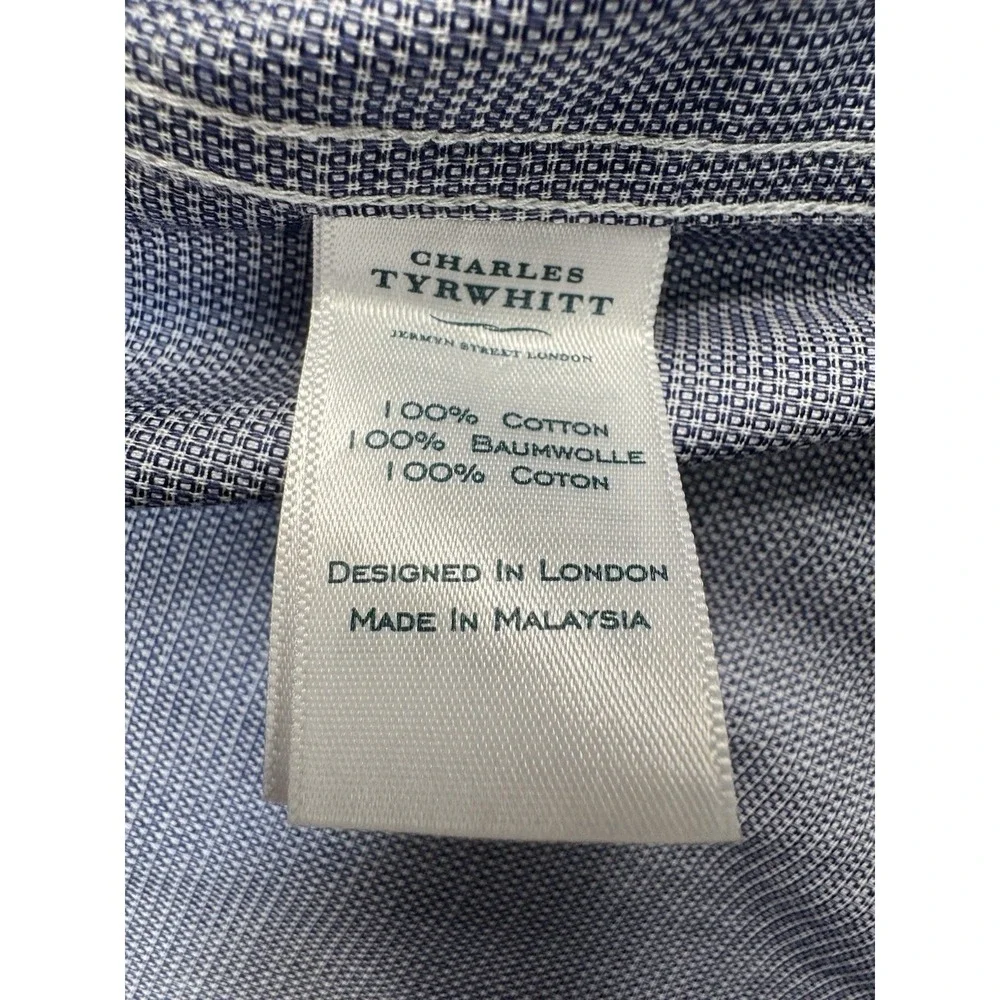 Charles Tyrwhitt Button Up Shirt Mens 16 1/2 /36 Navy Check Non Iron Classic Fit